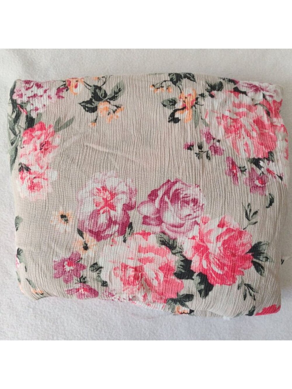 Crinkle Rayon Floral Fabric 54"W X 3 Yards Gray w Pink & Purple Roses